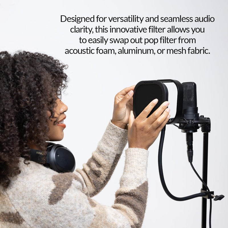 Audio Icon Store فلتر صوتي قابل للتبديل Flex Pro | درع ميكروفون من الألمنيوم بمرونة | شاشة ميكروفون مزدوجة الطبقة من المعدن والشبك ورغوة صوتية للتسجيل في الاستوديو، البودكاست، 360° صوت (فلتر صوتي أسود) - Image 3
